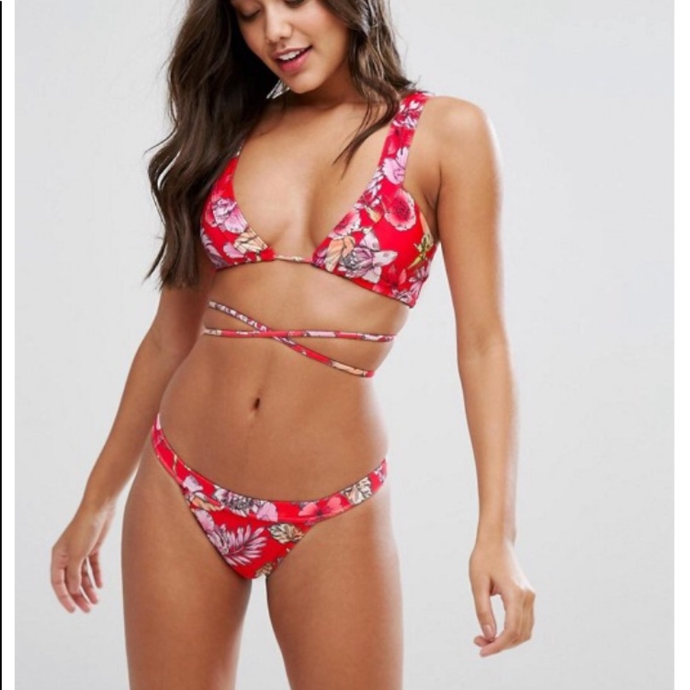 Asos floral palm print tie crop bikini top